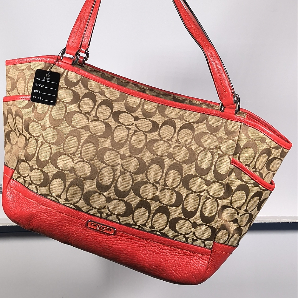 Deadstock Coach brown monogram & red leather Shoulder Bag gorgeous travel beach